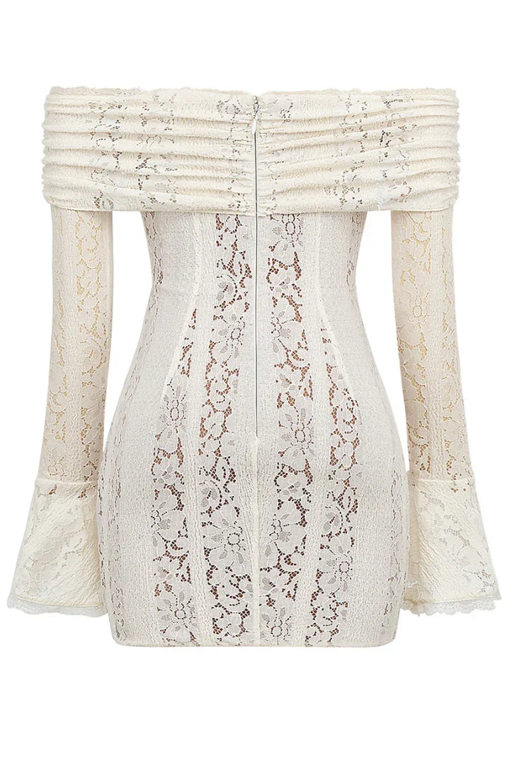 Women's Party Mini Dress with Off Shoulder Neckline and Lace Detail