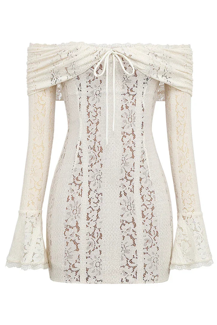Women's Party Mini Dress with Off Shoulder Neckline and Lace Detail