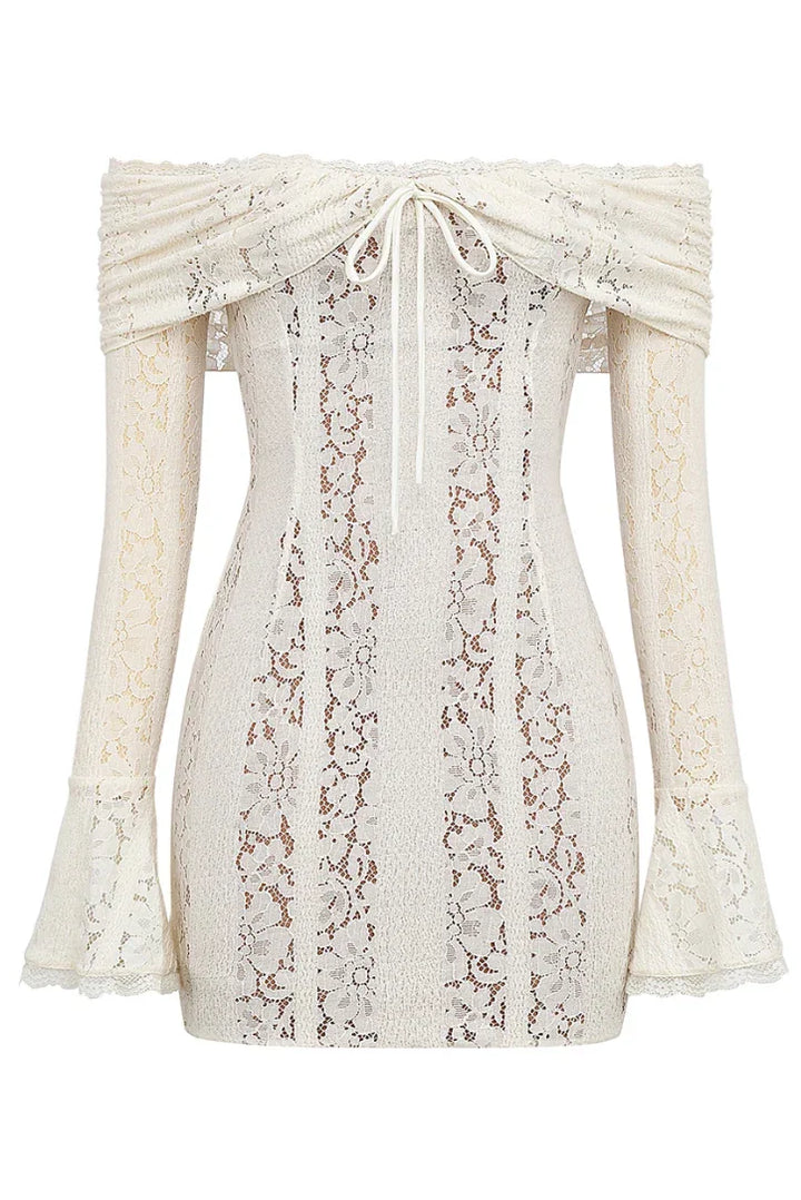 Women's Party Mini Dress with Off Shoulder Neckline and Lace Detail