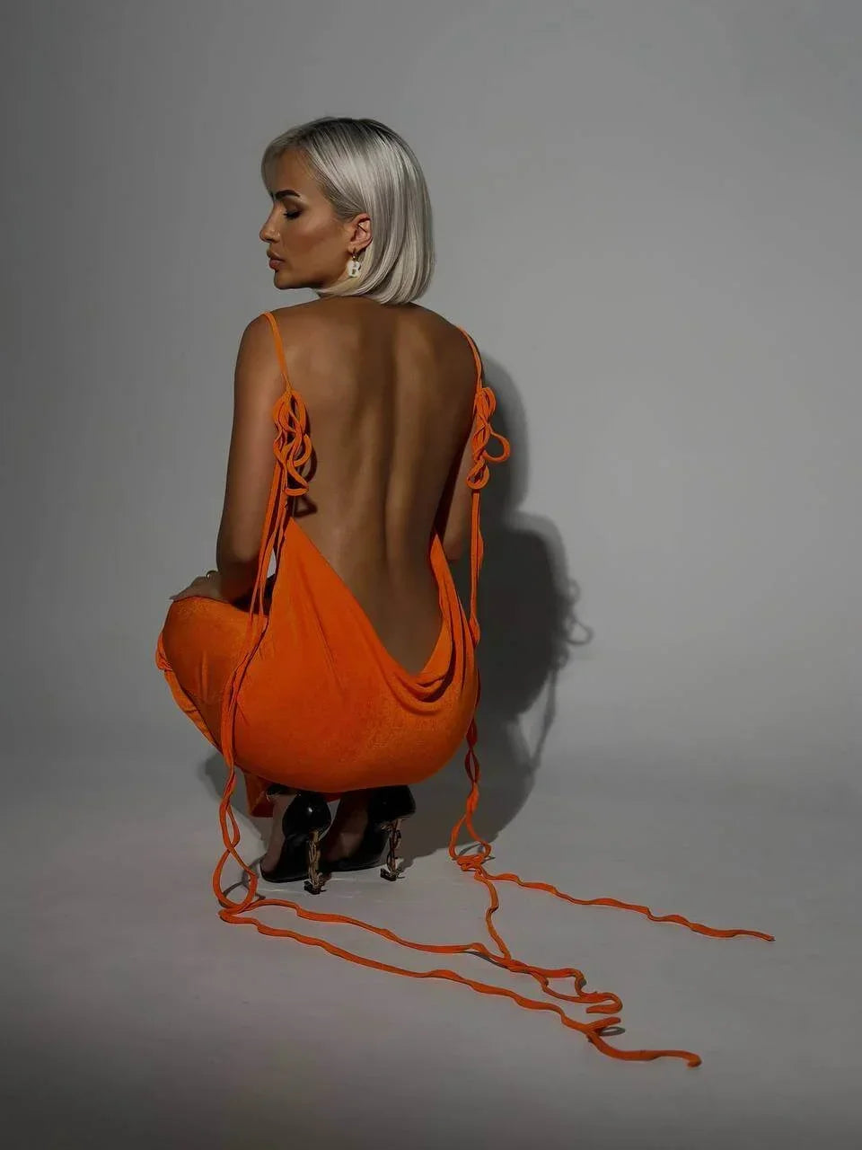 Women's Evening Maxi Dress with Open Back and Halter Neck