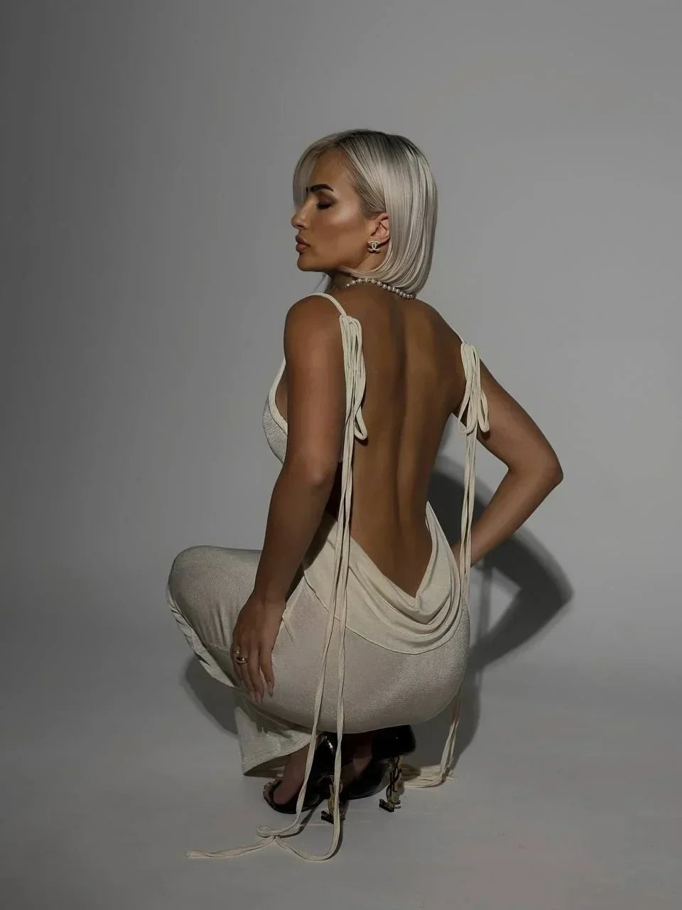 Women's Evening Maxi Dress with Open Back and Halter Neck