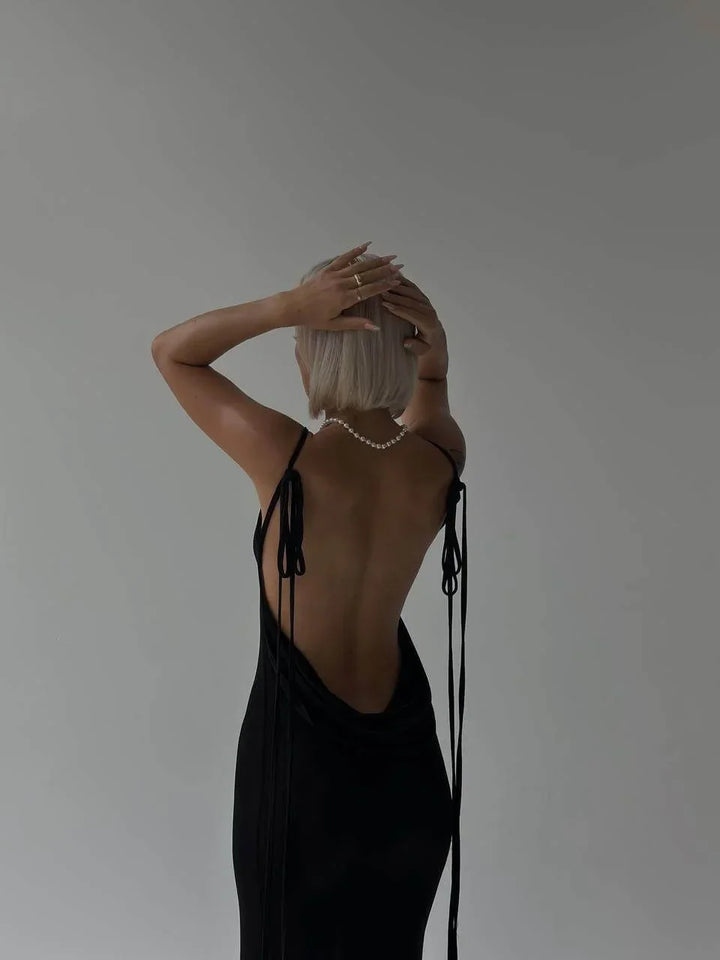 Women's Evening Maxi Dress with Open Back and Halter Neck