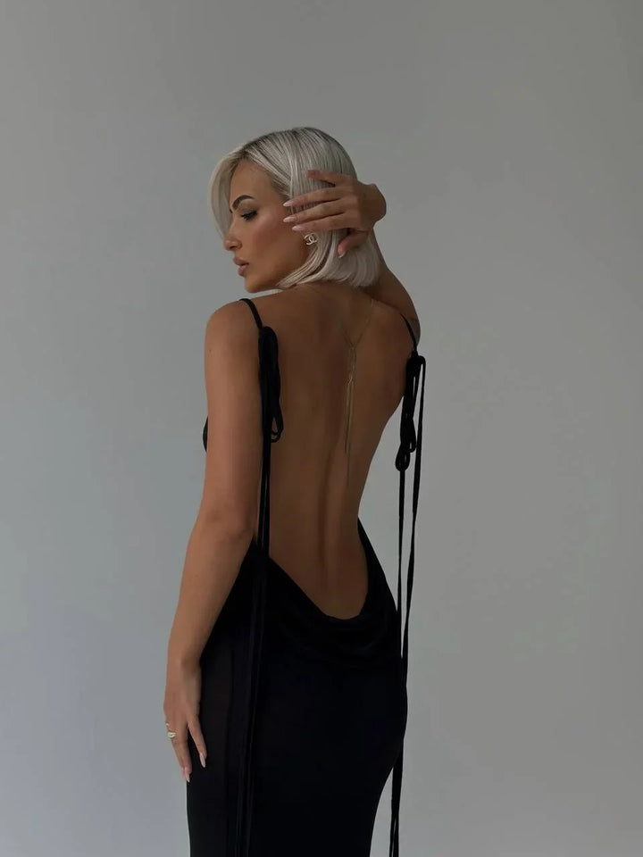 Women's Evening Maxi Dress with Open Back and Halter Neck