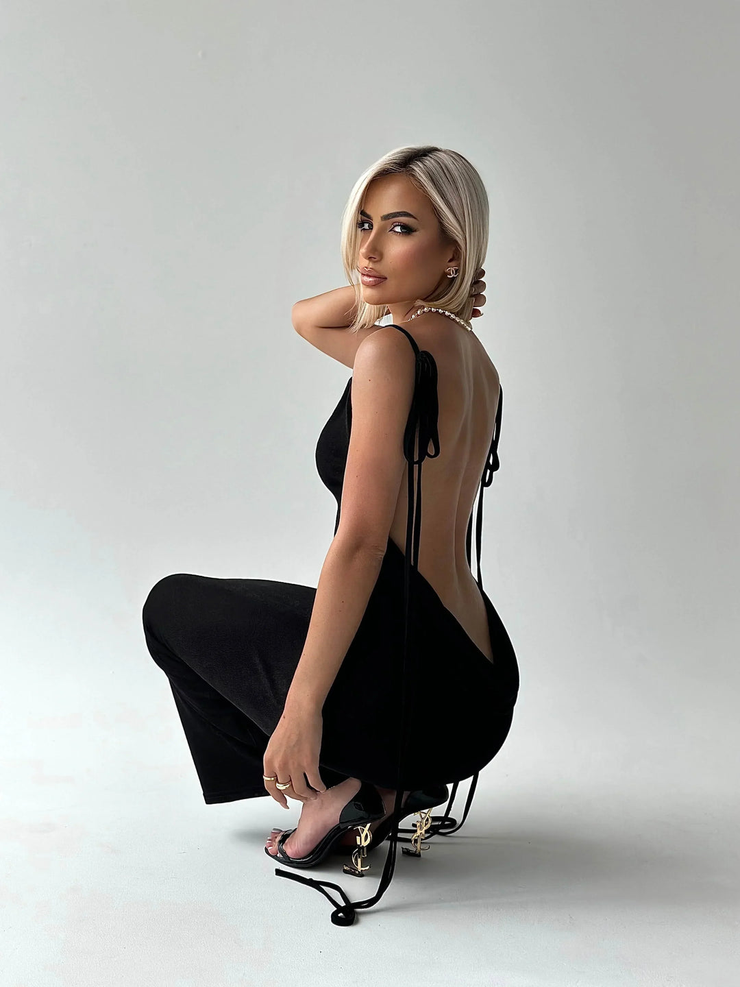 Women's Evening Maxi Dress with Open Back and Halter Neck