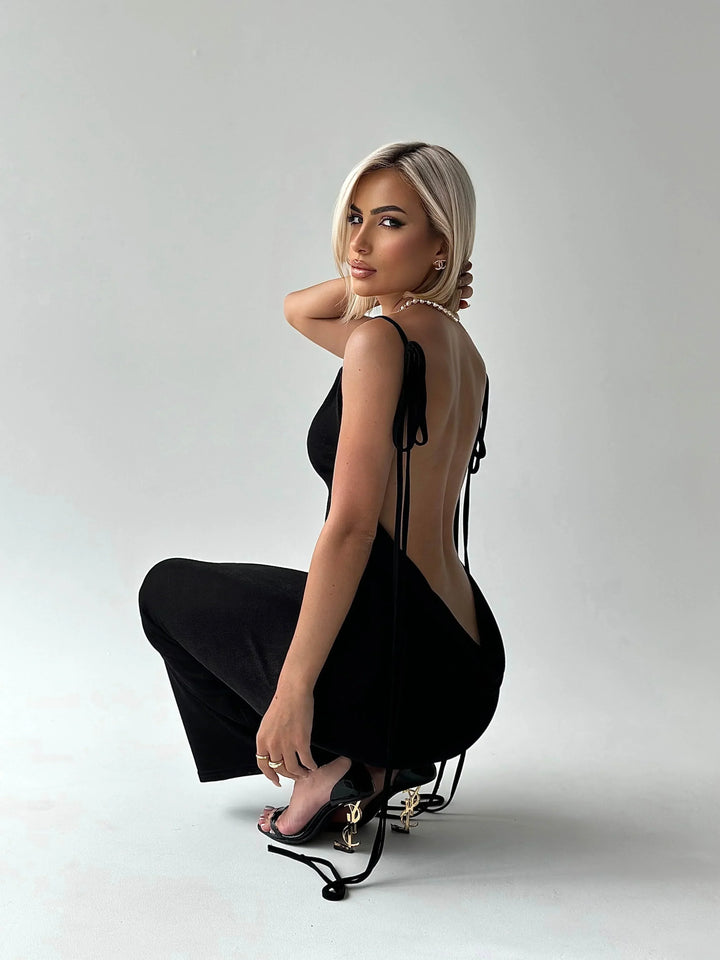 Women's Evening Maxi Dress with Open Back and Halter Neck