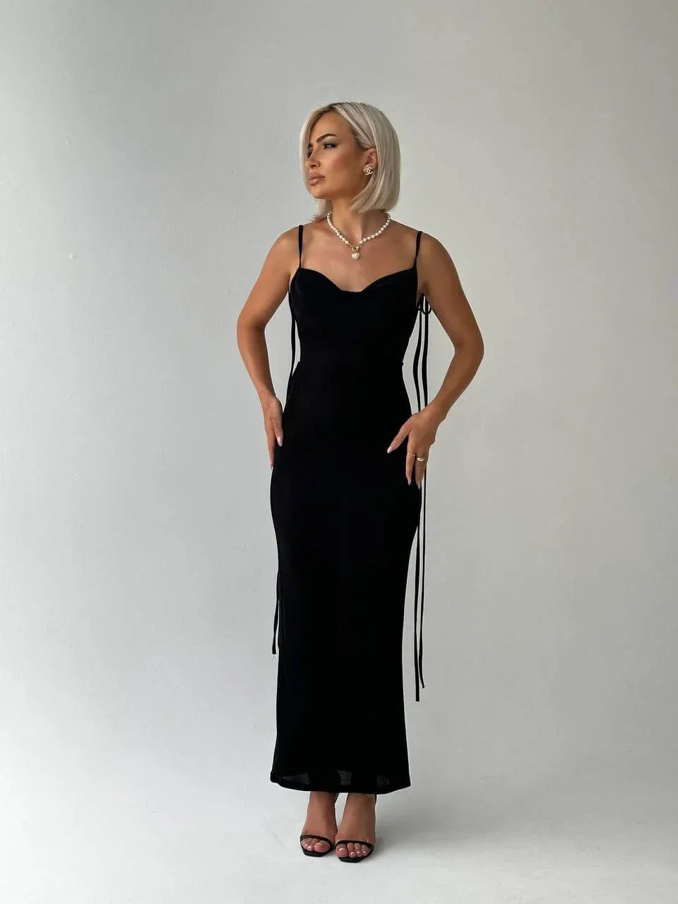 Women's Evening Maxi Dress with Open Back and Halter Neck