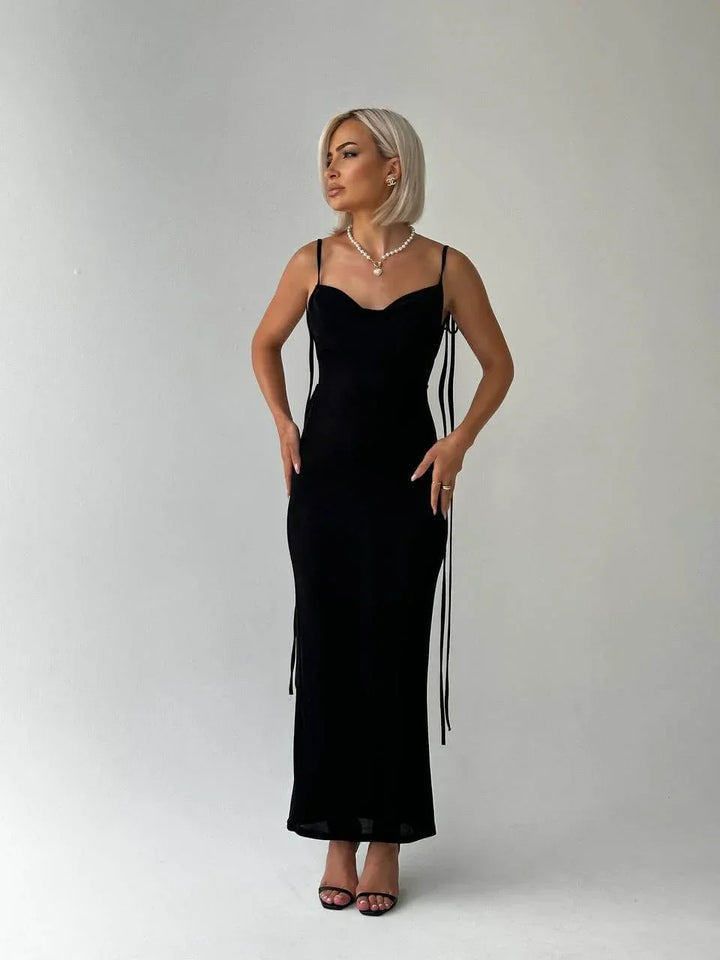 Women's Evening Maxi Dress with Open Back and Halter Neck