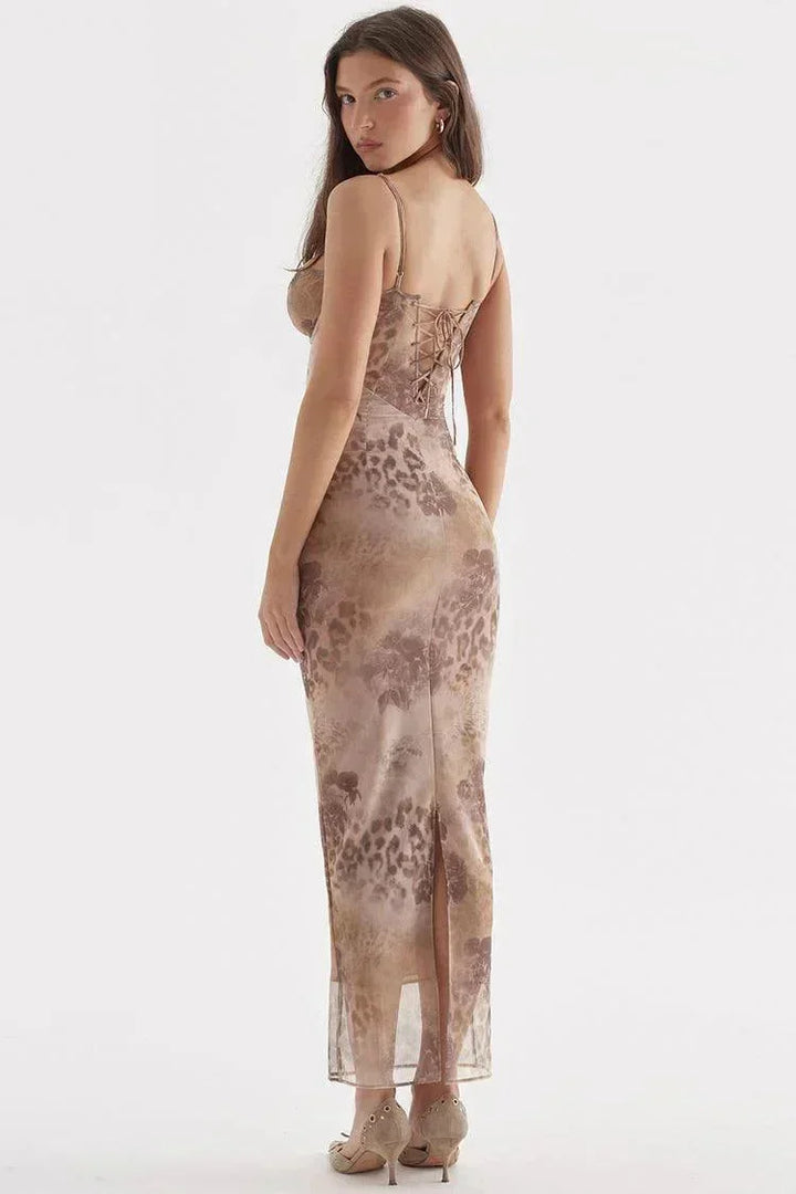Women's Evening Midi Dress with Strapless Neckline and Floral Print