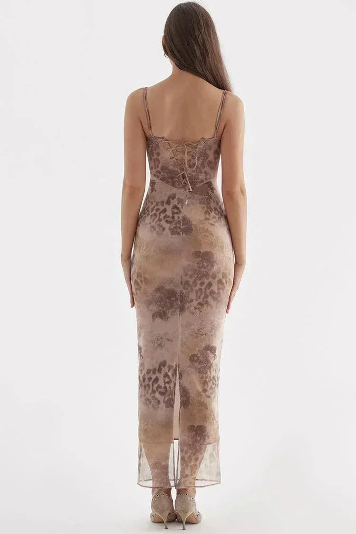 Women's Evening Midi Dress with Strapless Neckline and Floral Print