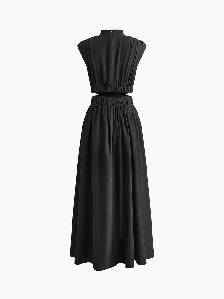 Women's Occasion Maxi Dress with High Neck and Pleated Skirt