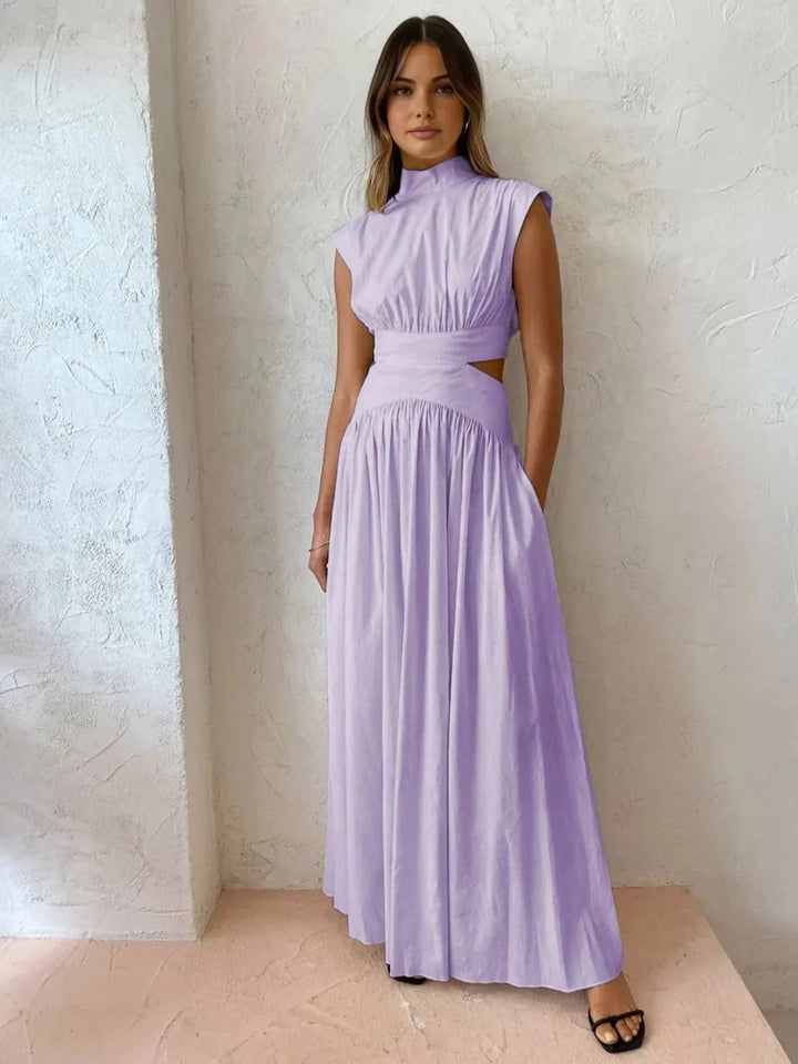 Women's Occasion Maxi Dress with High Neck and Pleated Skirt