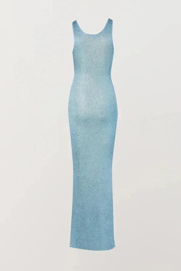 Women's Evening Maxi Dress with Scoop Neck and Sequin Detail