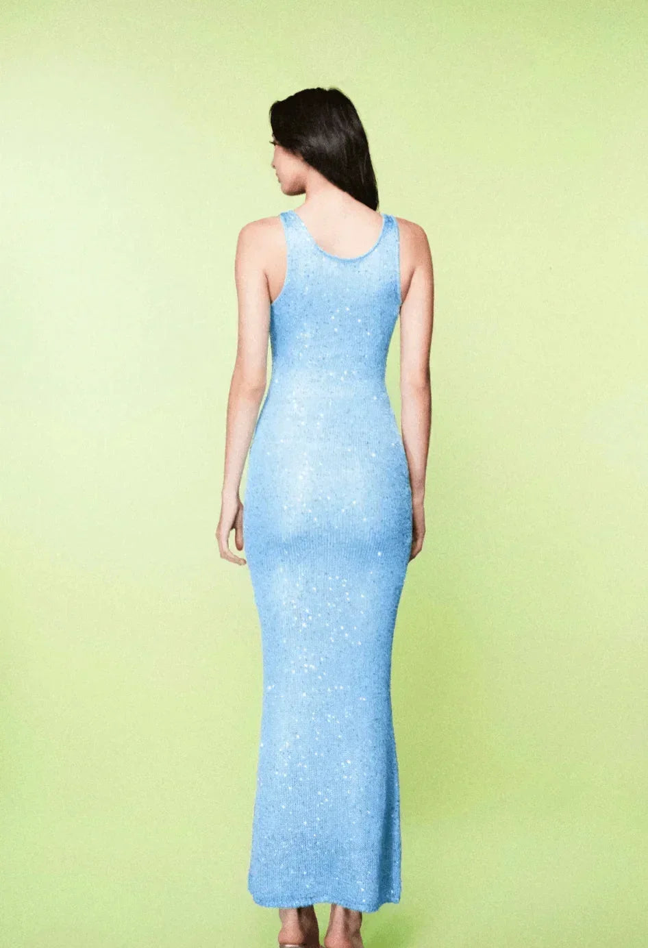 Women's Evening Maxi Dress with Scoop Neck and Sequin Detail