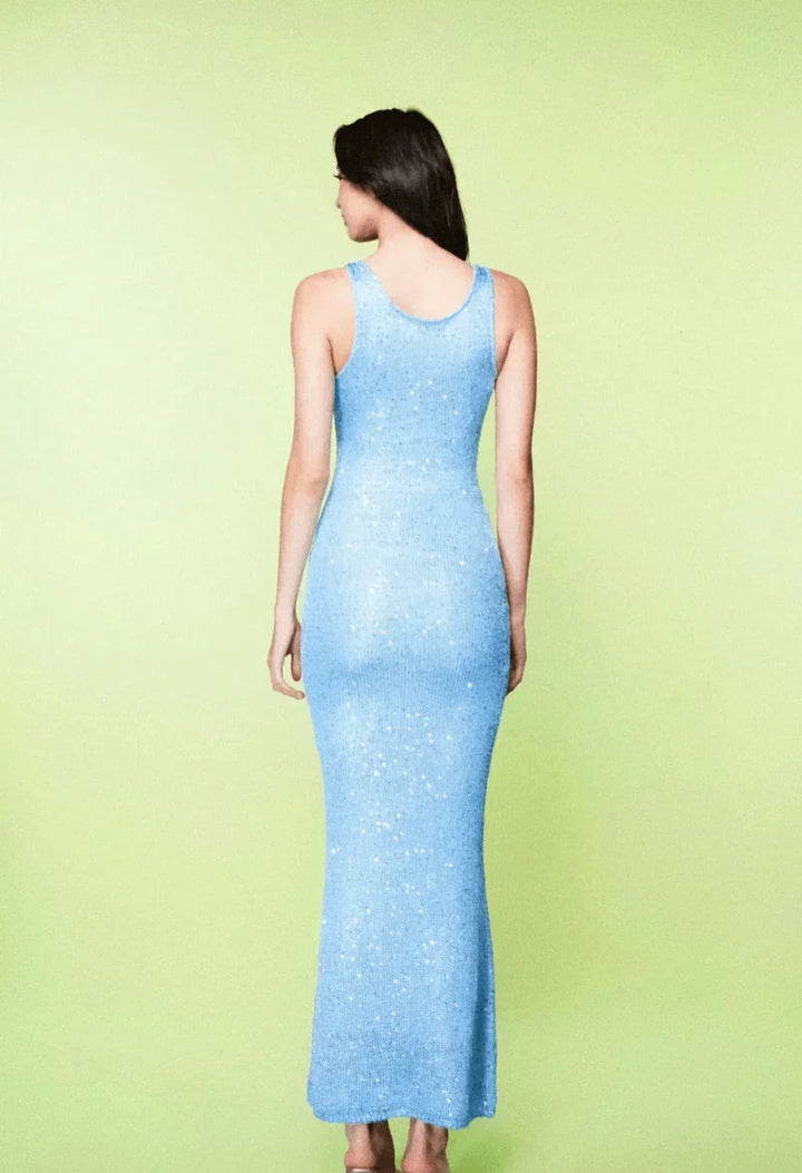 Women's Evening Maxi Dress with Scoop Neck and Sequin Detail