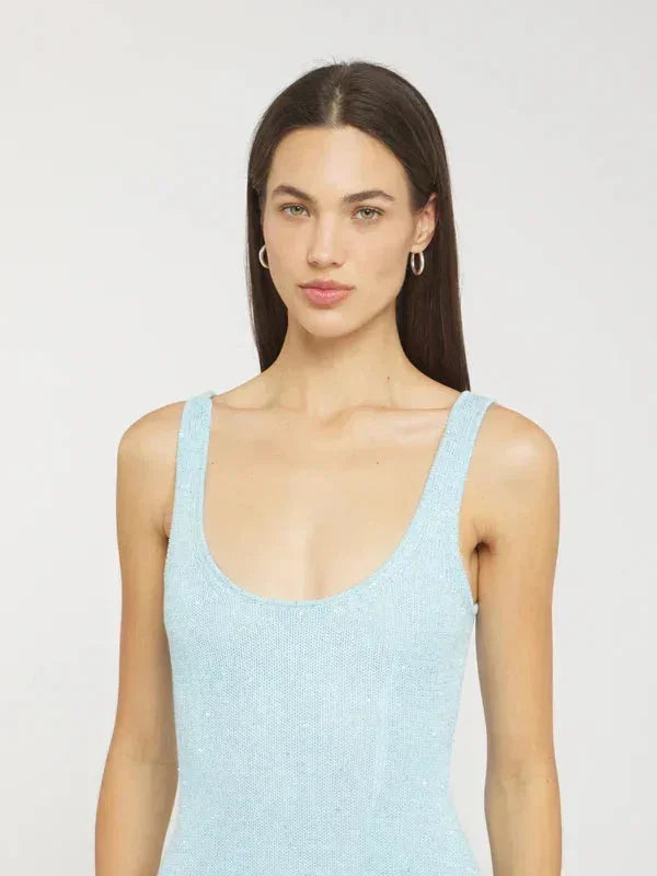 Women's Evening Maxi Dress with Scoop Neck and Sequin Detail