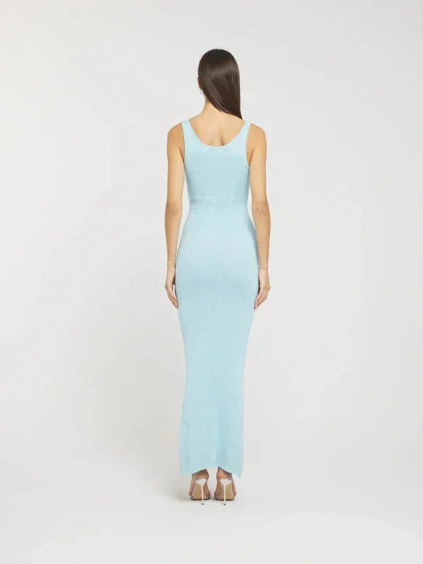 Women's Evening Maxi Dress with Scoop Neck and Sequin Detail