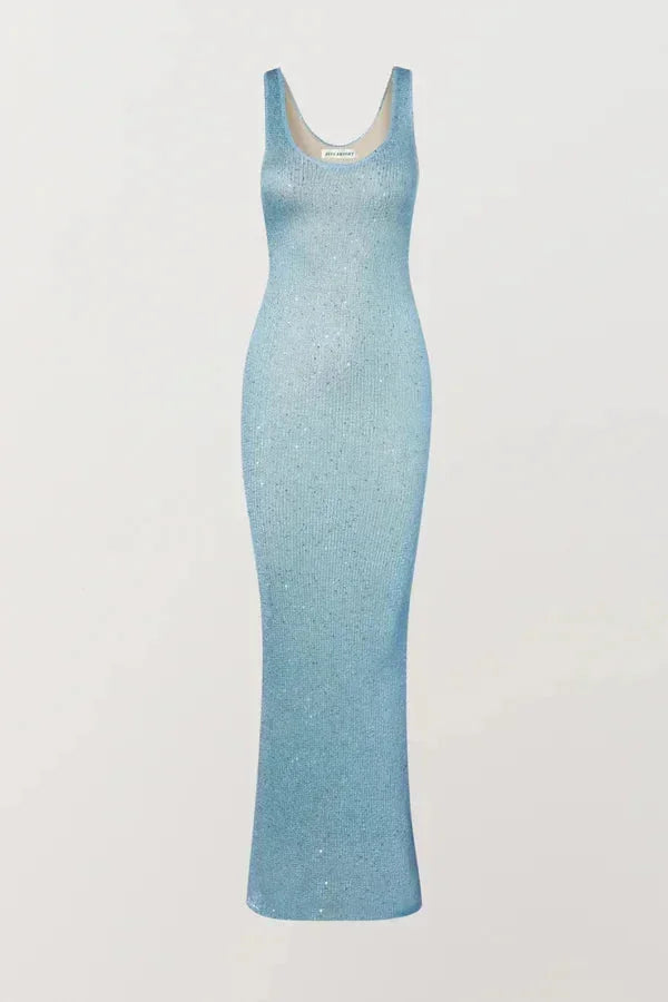 Women's Evening Maxi Dress with Scoop Neck and Sequin Detail