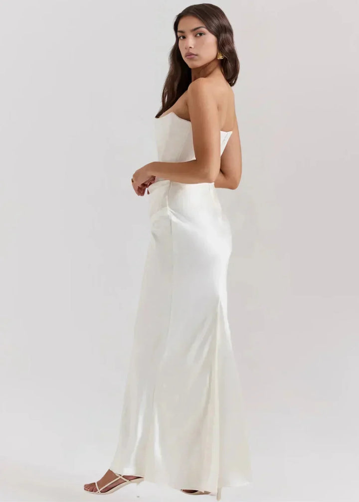 Women's Evening Maxi Dress with Square Neckline and Ruched Detail
