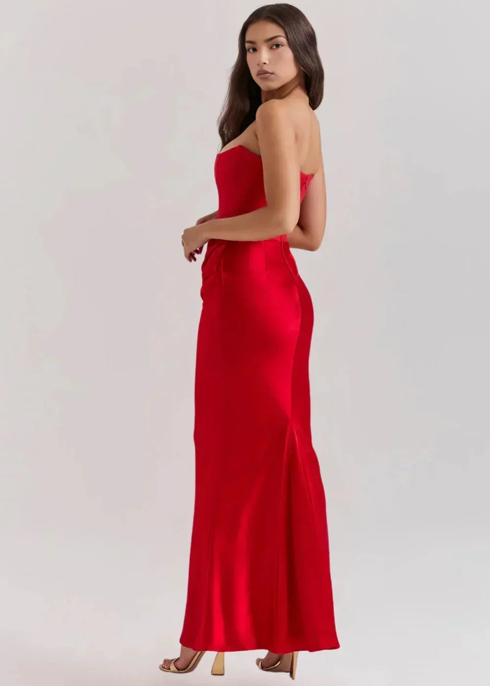 Women's Evening Maxi Dress with Square Neckline and Ruched Detail