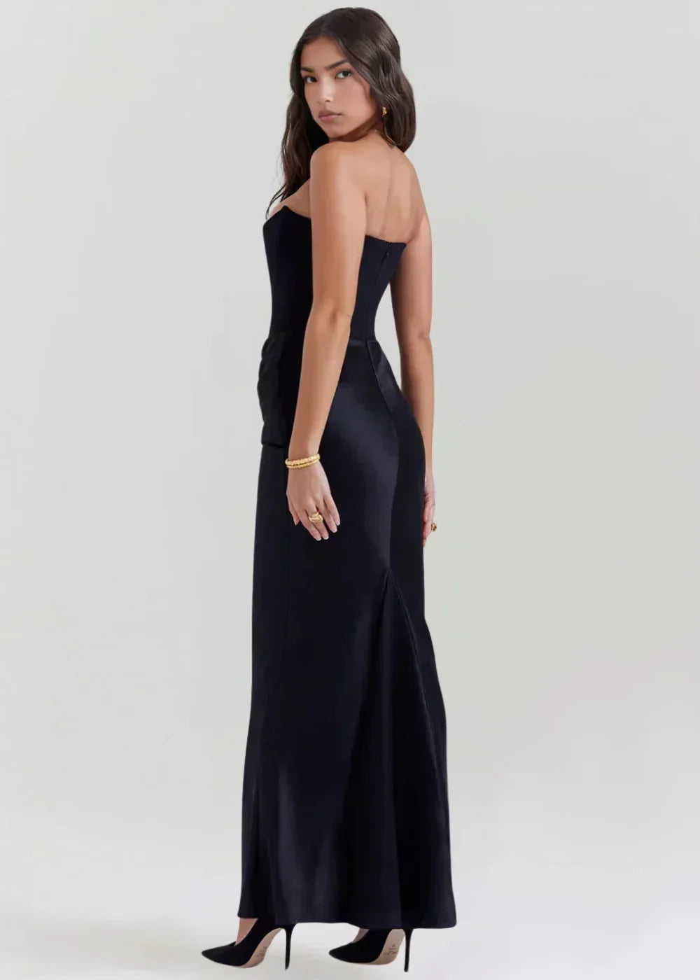 Women's Evening Maxi Dress with Square Neckline and Ruched Detail
