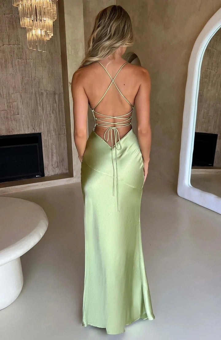 Women's Evening Maxi Dress with Halter Neck and Side Split