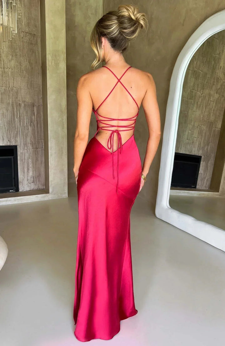 Women's Evening Maxi Dress with Halter Neck and Side Split