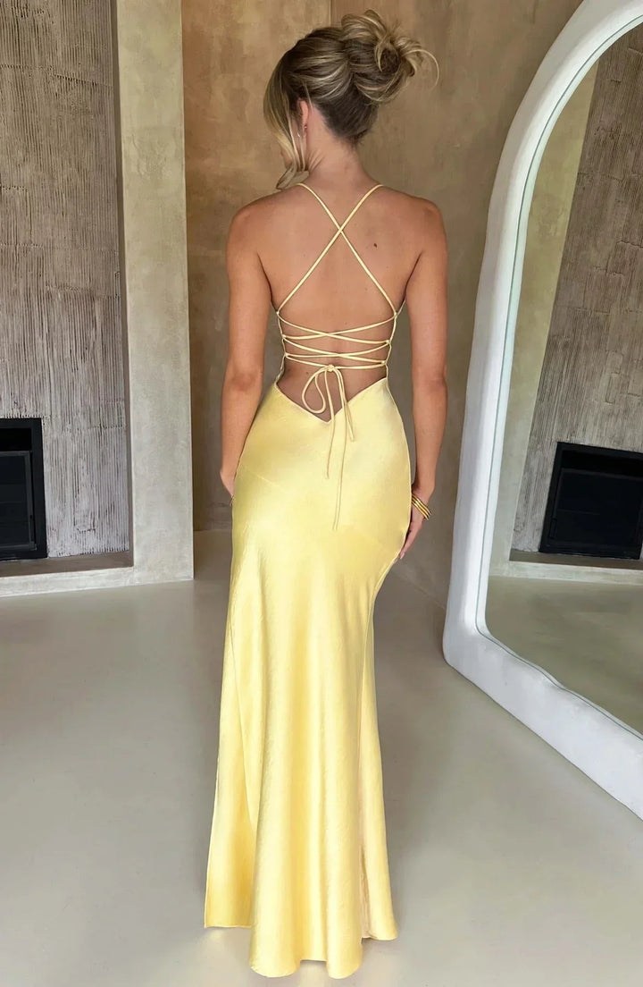 Women's Evening Maxi Dress with Halter Neck and Side Split