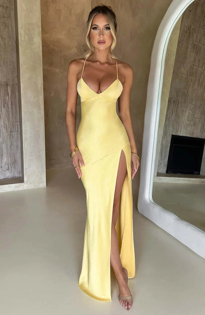 Women's Evening Maxi Dress with Halter Neck and Side Split