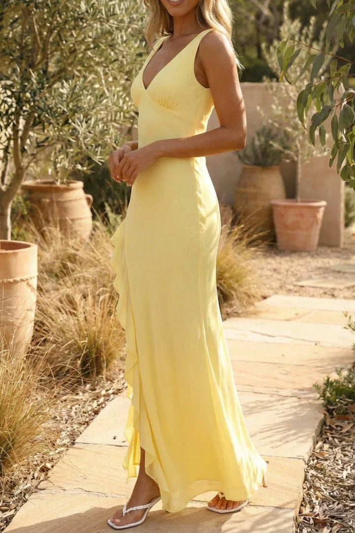 Women's Wedding Guest Maxi Dress with V Neck and Side Split