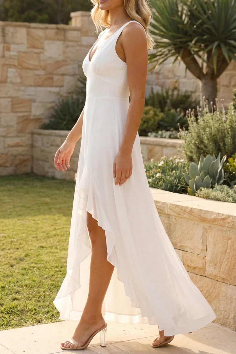 Women's Wedding Guest Maxi Dress with V Neck and Side Split
