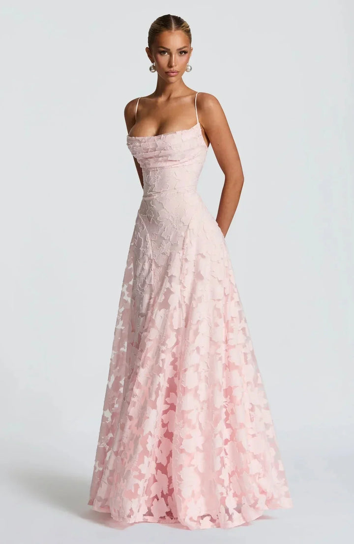 Women's Wedding Guest Floral Maxi Dress with Strapless Bustier and Lace Up Back