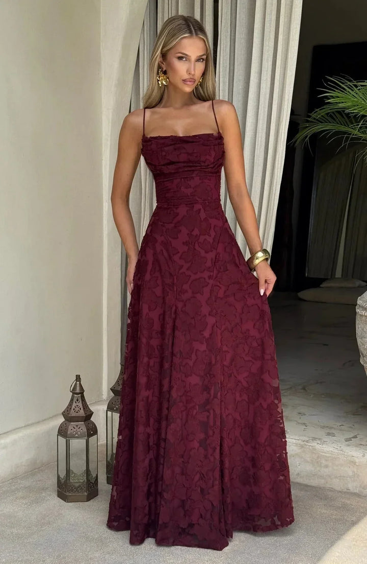 Women's Wedding Guest Floral Maxi Dress with Strapless Bustier and Lace Up Back