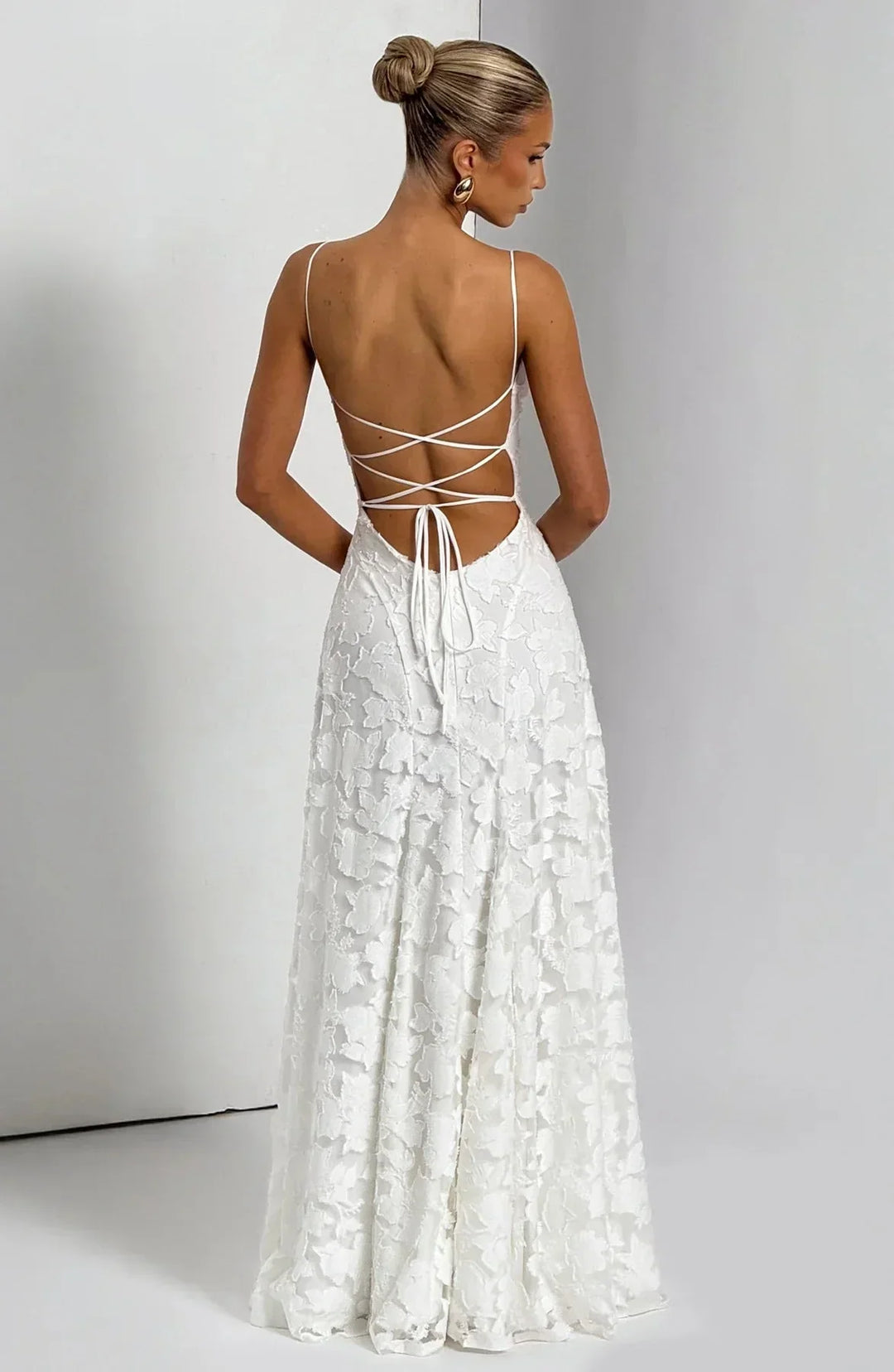 Women's Wedding Guest Floral Maxi Dress with Strapless Bustier and Lace Up Back
