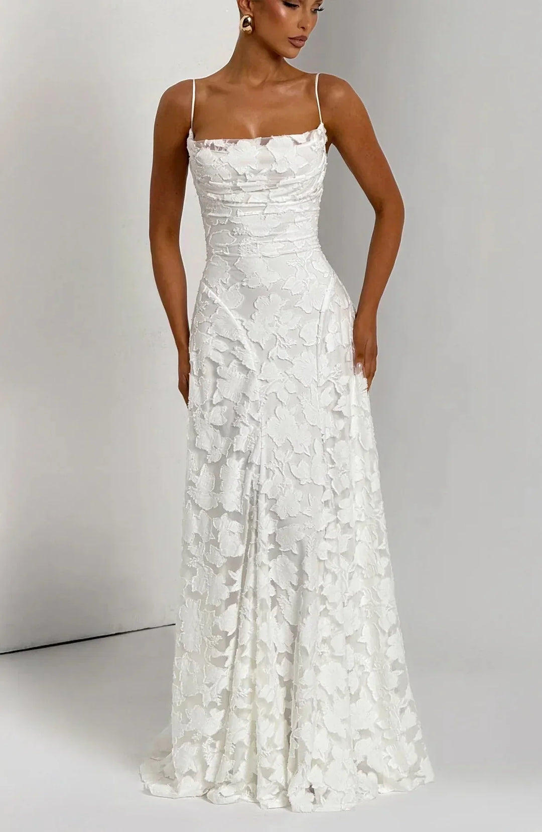 Women's Wedding Guest Floral Maxi Dress with Strapless Bustier and Lace Up Back