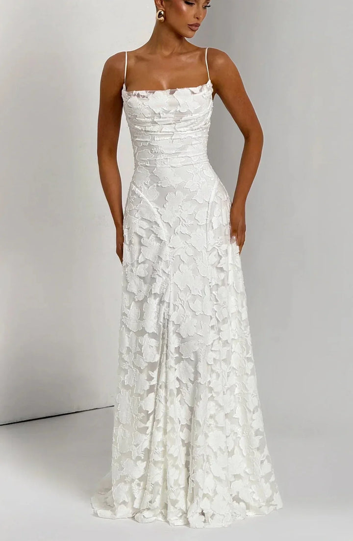 Women's Wedding Guest Floral Maxi Dress with Strapless Bustier and Lace Up Back