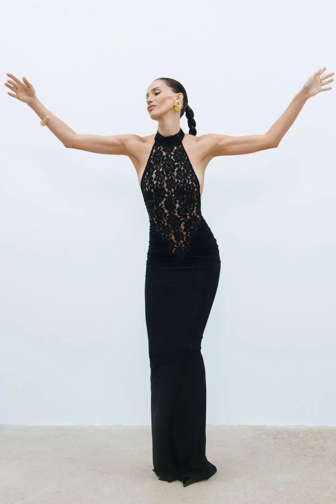 Women's Evening Maxi Dress with Halter Neck and Sequin Detail