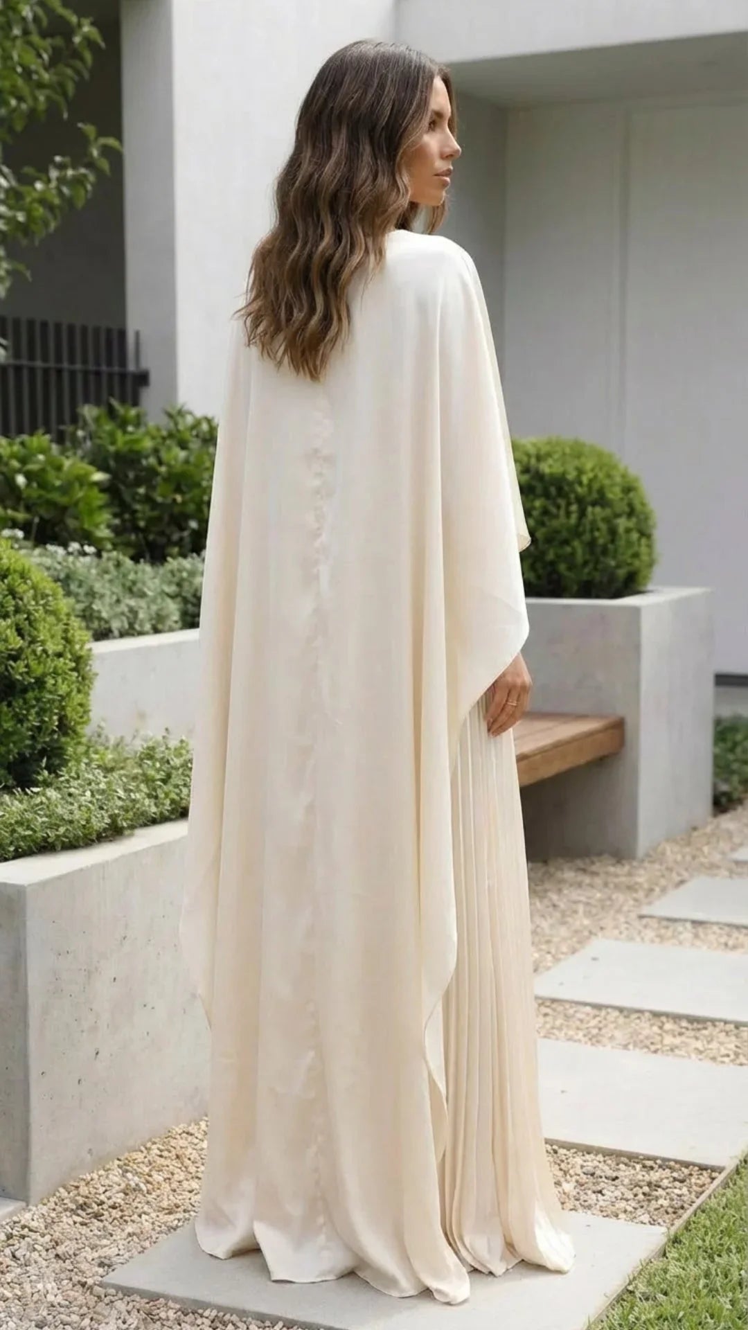 Women's Occasion Maxi Dress with Cape Sleeves and Pleated Skirt