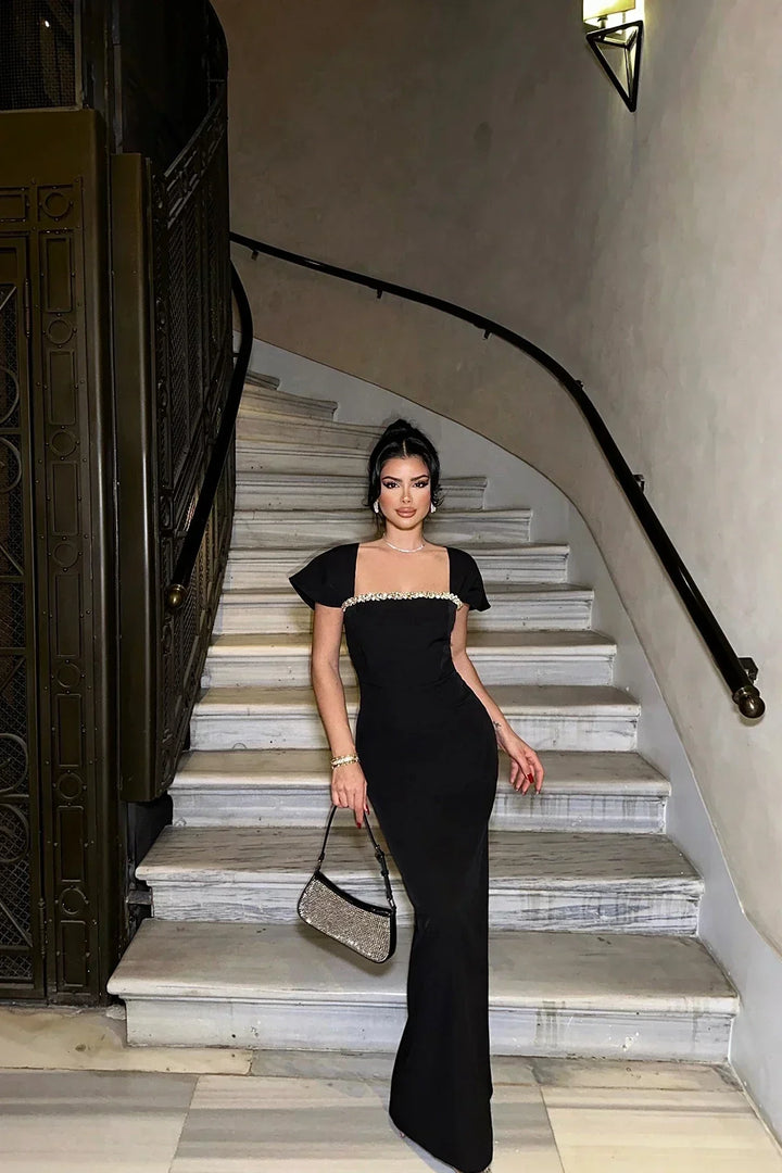 Women's Evening Maxi Dress with Bardot Neckline and Draped Detail