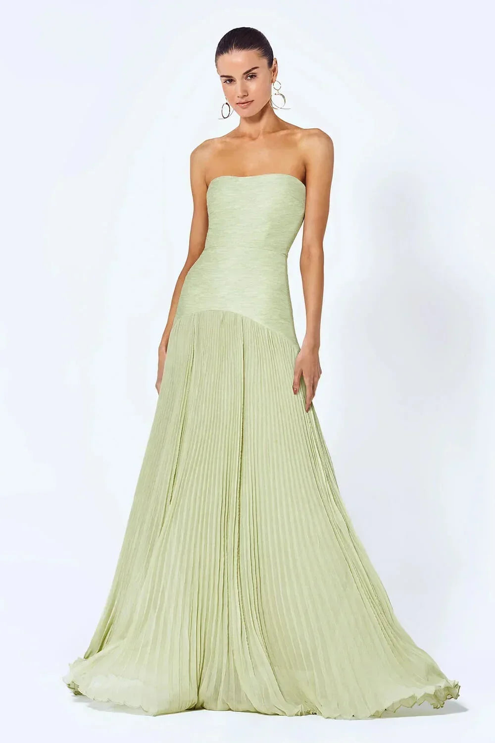 Women's Evening Maxi Dress with Strapless Neckline and Pleated Skirt