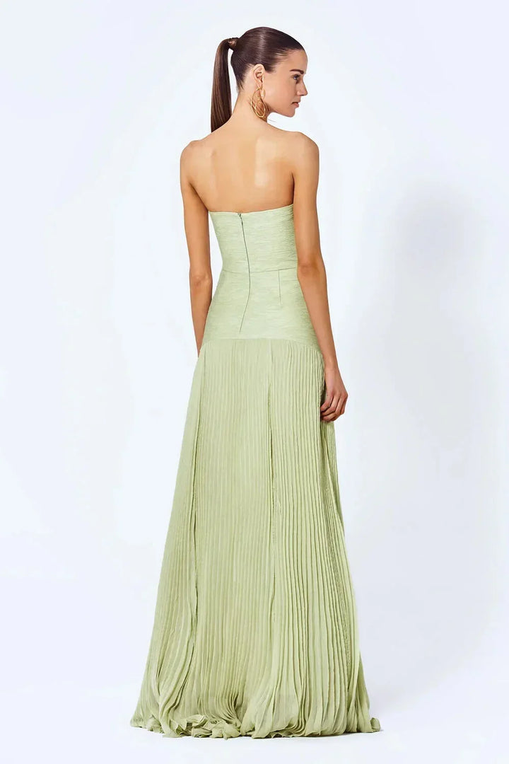Women's Evening Maxi Dress with Strapless Neckline and Pleated Skirt
