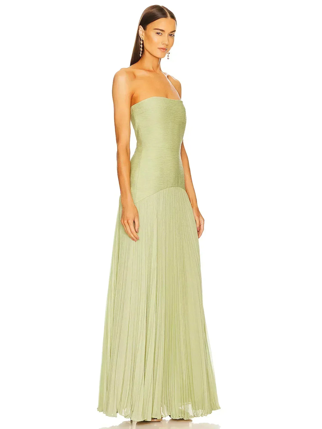 Women's Evening Maxi Dress with Strapless Neckline and Pleated Skirt
