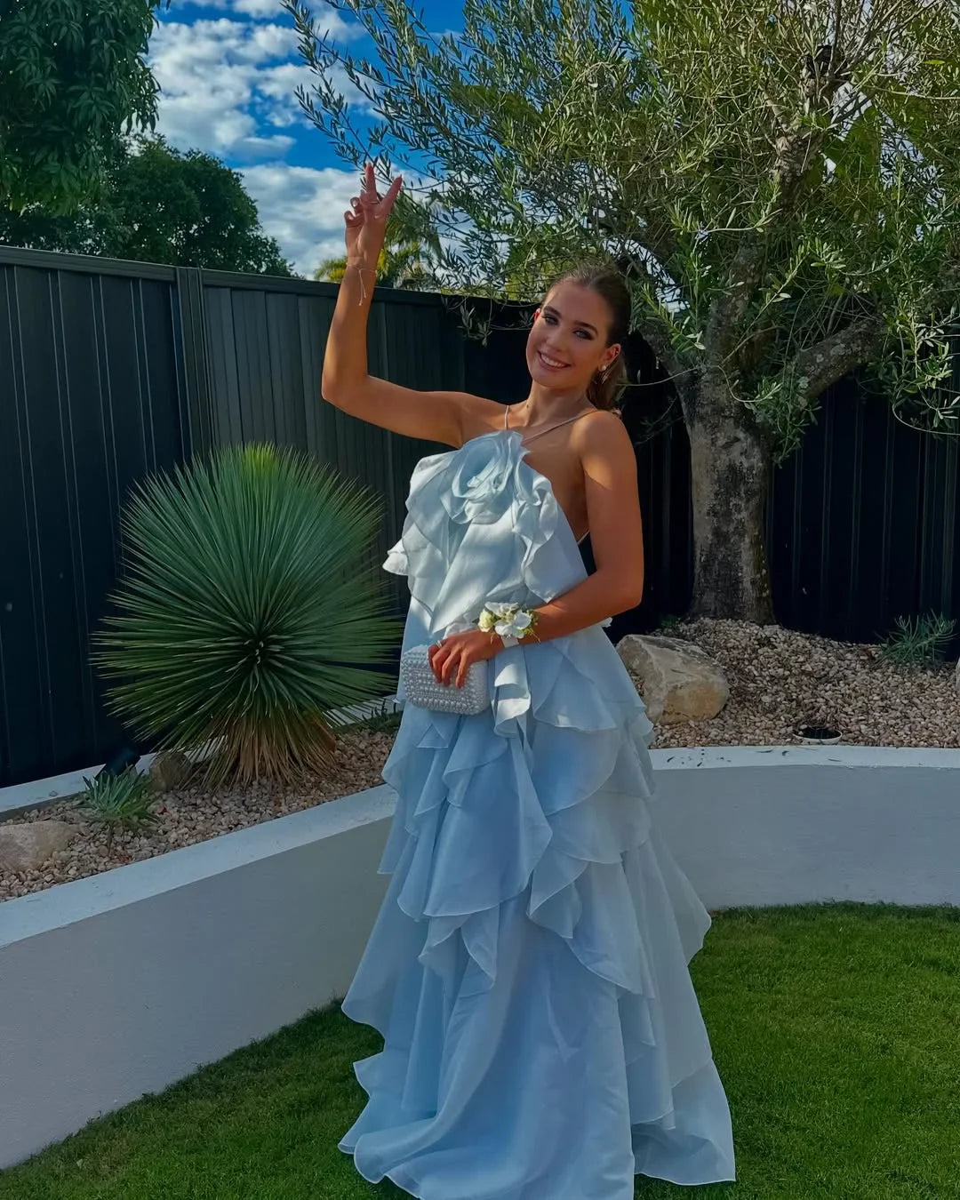 Women's Wedding Guest Maxi Dress with Layered Ruffles