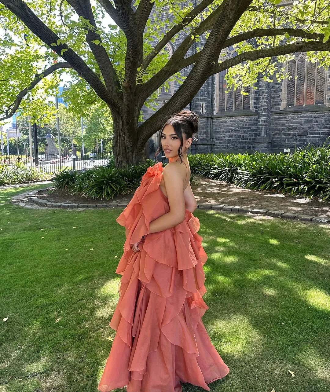 Women's Wedding Guest Maxi Dress with Layered Ruffles