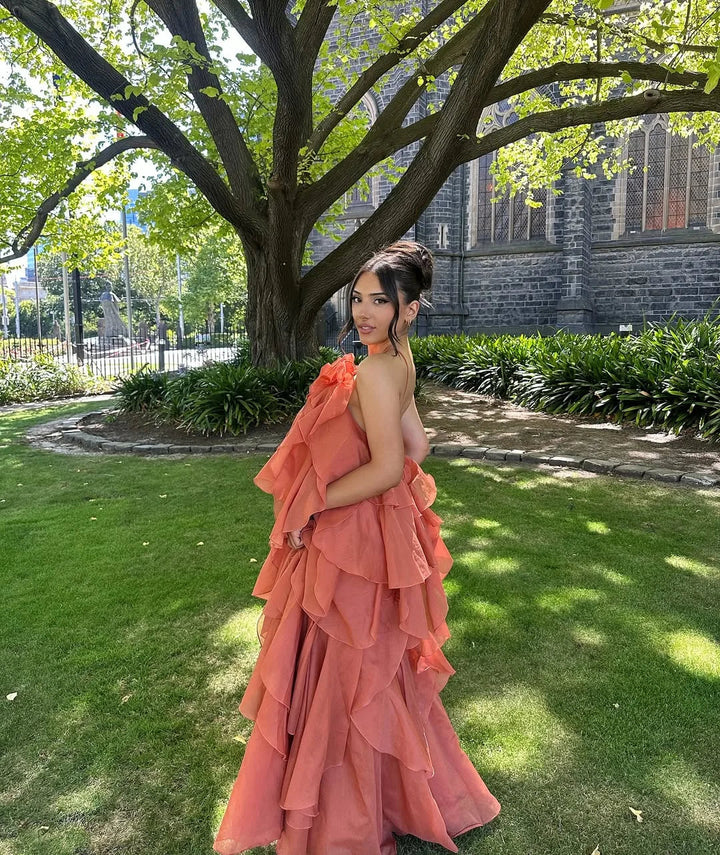 Women's Wedding Guest Maxi Dress with Layered Ruffles