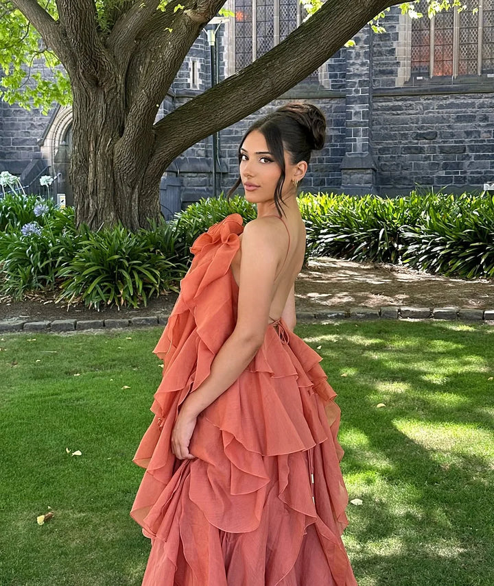 Women's Wedding Guest Maxi Dress with Layered Ruffles