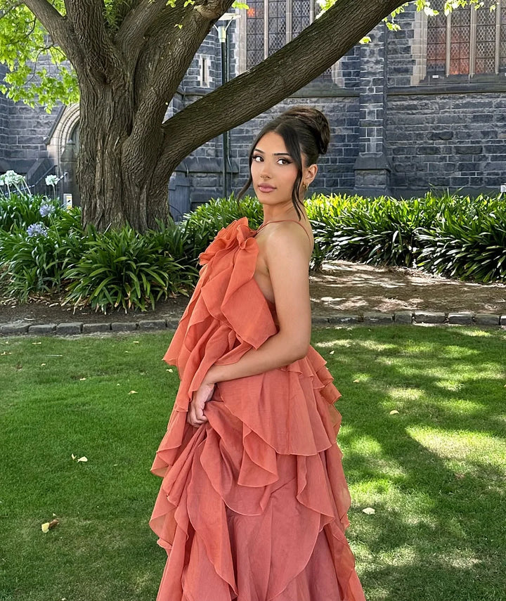 Women's Wedding Guest Maxi Dress with Layered Ruffles