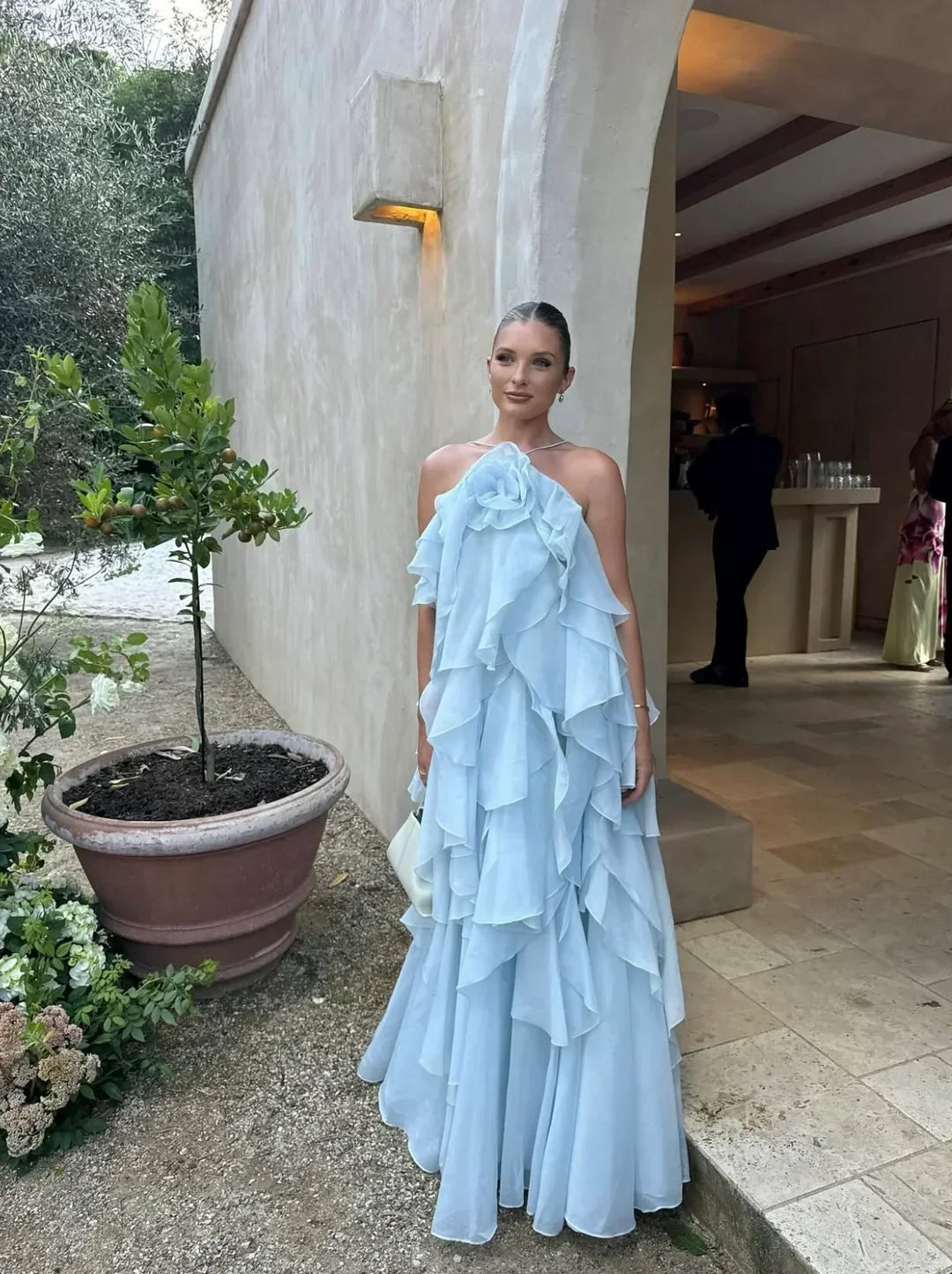 Women's Wedding Guest Maxi Dress with Layered Ruffles