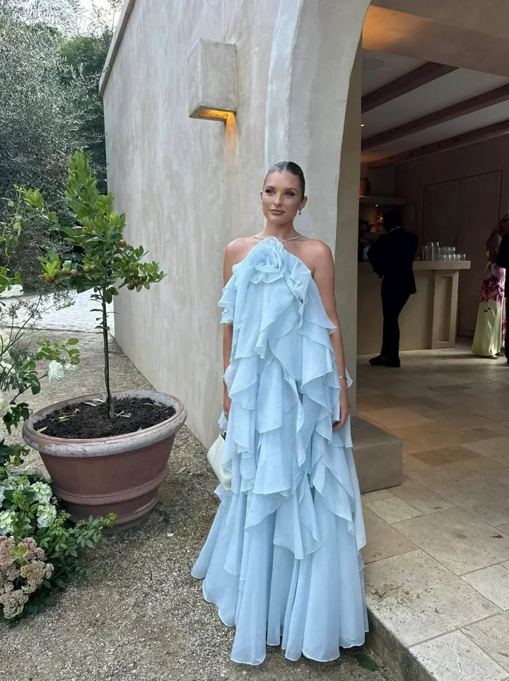 Women's Wedding Guest Maxi Dress with Layered Ruffles
