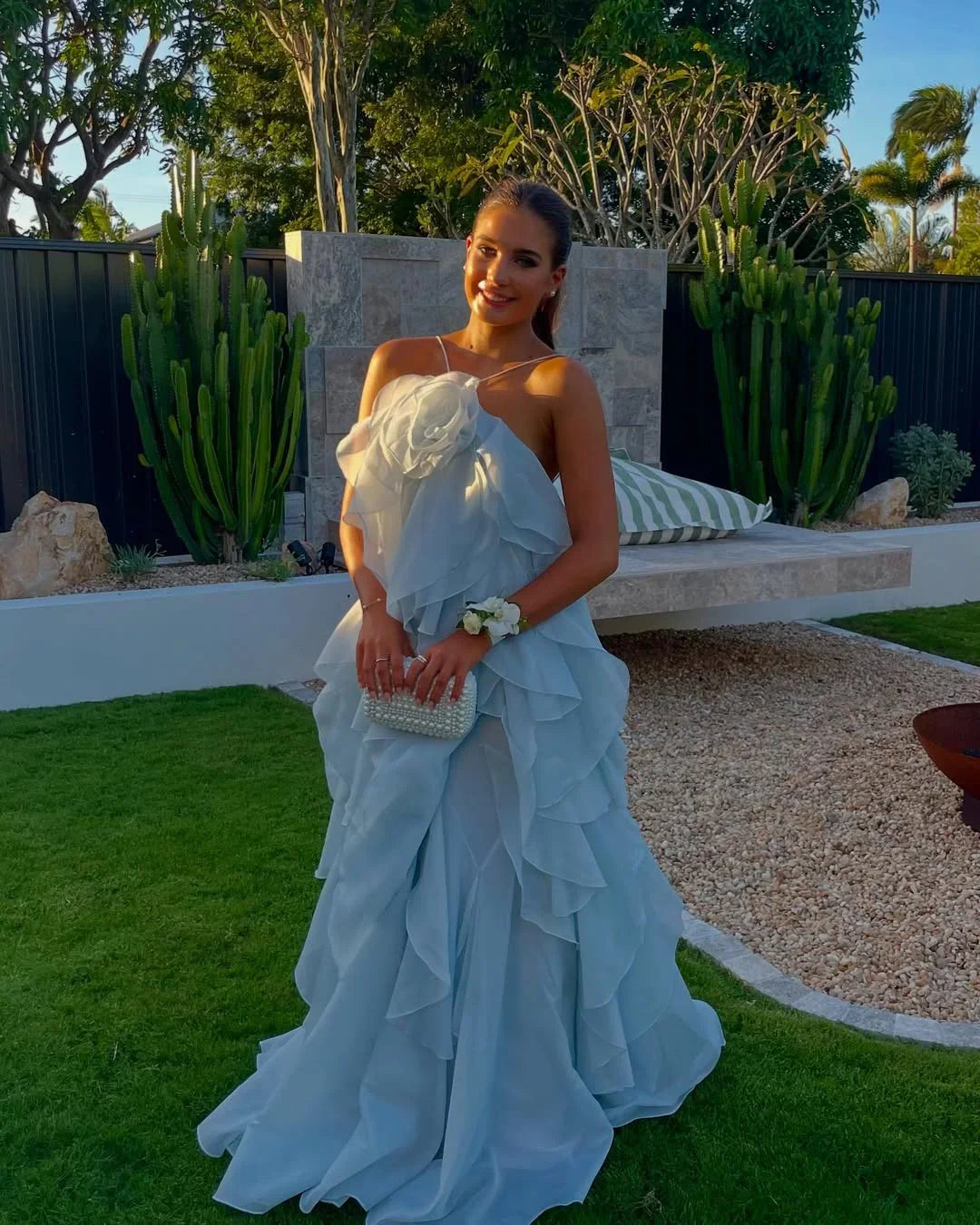 Women's Wedding Guest Maxi Dress with Layered Ruffles