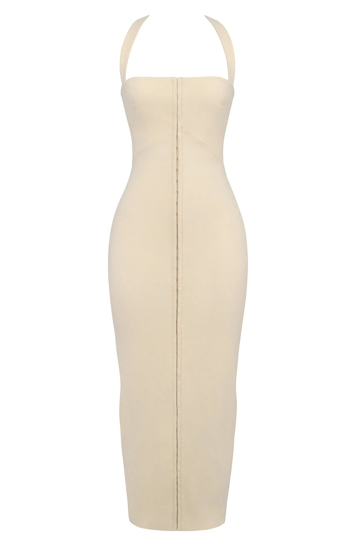 Women's Evening Maxi Dress with Square Neckline and Spaghetti Straps